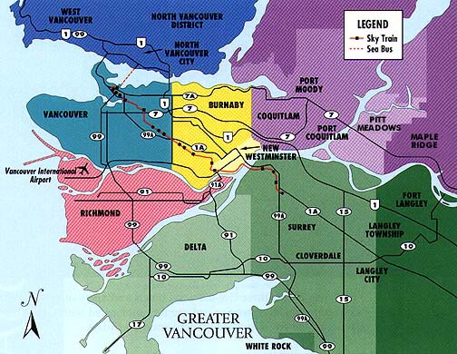 Topsoil Delivery throughout Greater Vancouver Area Map of Lower Mainland of Vancouver BC